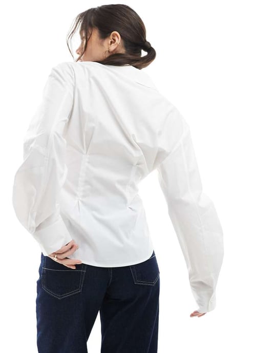 ASOS DESIGN wrap shirt with cocoon sleeve in white - Image 3