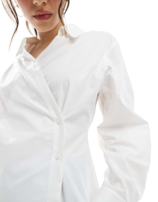 ASOS DESIGN wrap shirt with cocoon sleeve in white - Image 4