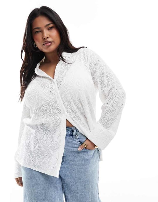 ONLY Curve lace shirt in white - Image 2