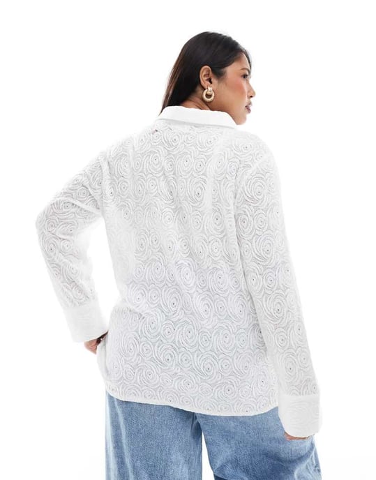 ONLY Curve lace shirt in white - Image 3