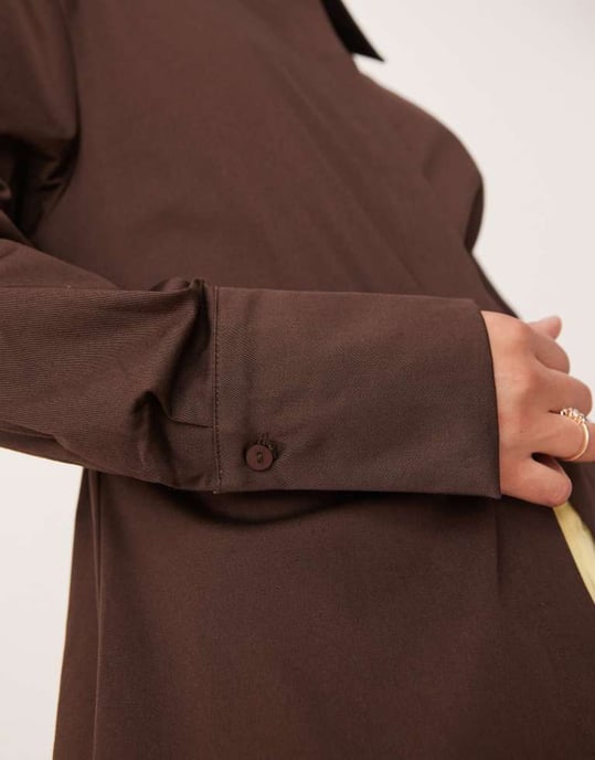 ASOS DESIGN cinch shoulder pad shirt with tie back in chocolate - Image 3