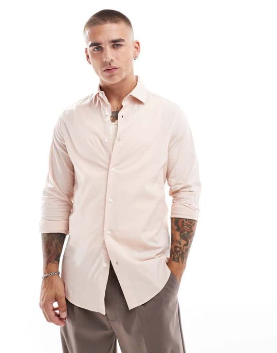 ASOS DESIGN regular fit skjorta i ljusrosa - Image 3
