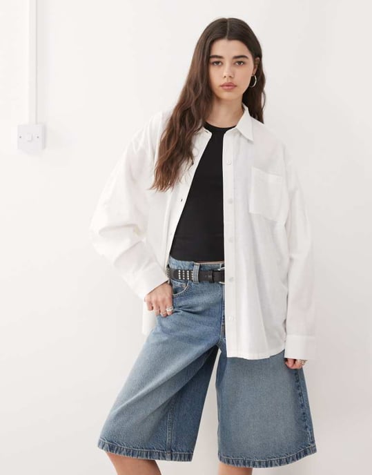 COLLUSION oversized linen look blend shirt in white - WHITE - Image 1