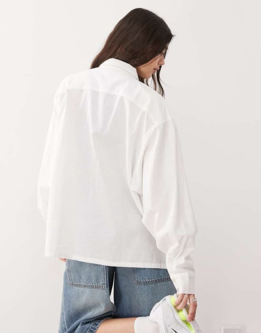 COLLUSION oversized linen look blend shirt in white - WHITE - Image 4