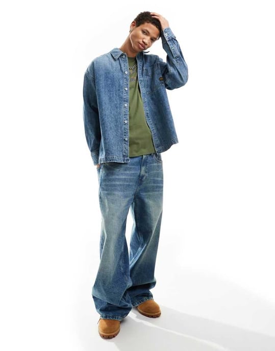 G-star boxy oversized denim overshirt in midwash blue - Image 2