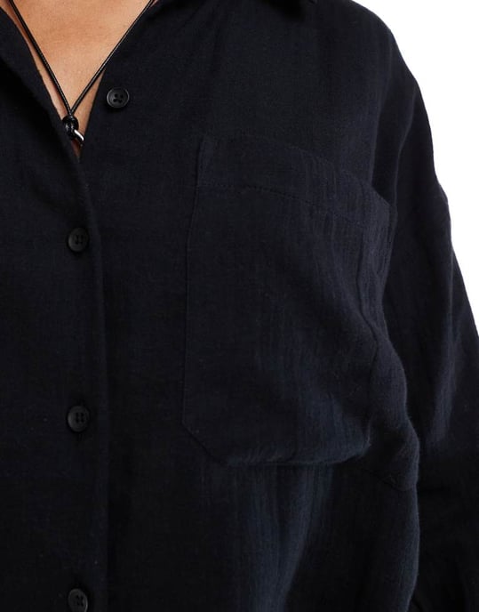 ASOS DESIGN oversized textured cotton shirt in black - Image 3