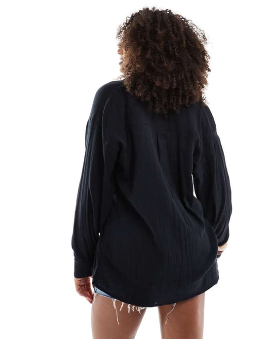 ASOS DESIGN oversized textured cotton shirt in black - Image 4