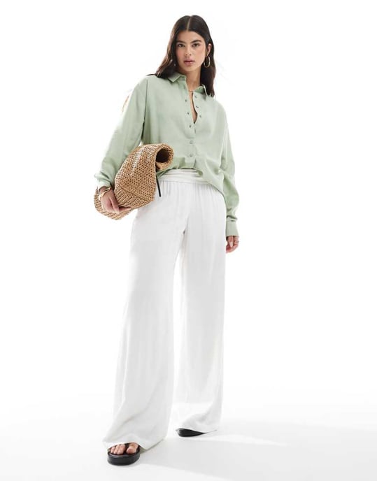 ASOS DESIGN linen blend shirt in khaki - Image 3