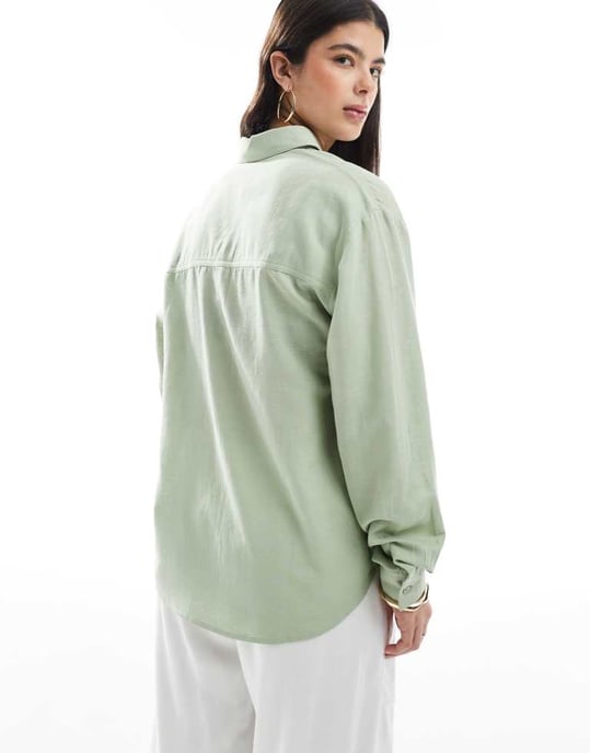 ASOS DESIGN linen blend shirt in khaki - Image 4