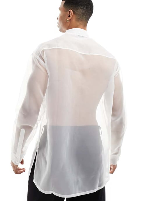 ASOS DESIGN 90-tals oversized organza-skjorta i vitt - Image 4