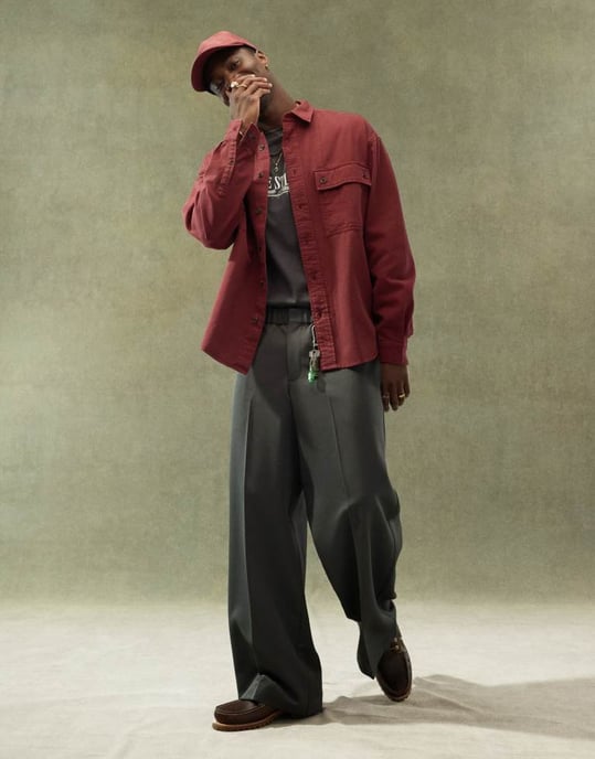 ASOS DESIGN 90's oversized shirt with square collar in burgundy - Image 2