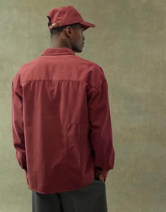 ASOS DESIGN 90's oversized shirt with square collar in burgundy - Image 3
