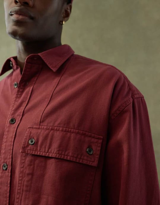 ASOS DESIGN 90's oversized shirt with square collar in burgundy - Image 4