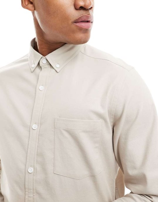 ASOS DESIGN regular fit oxfordskjorta i sten - Image 2