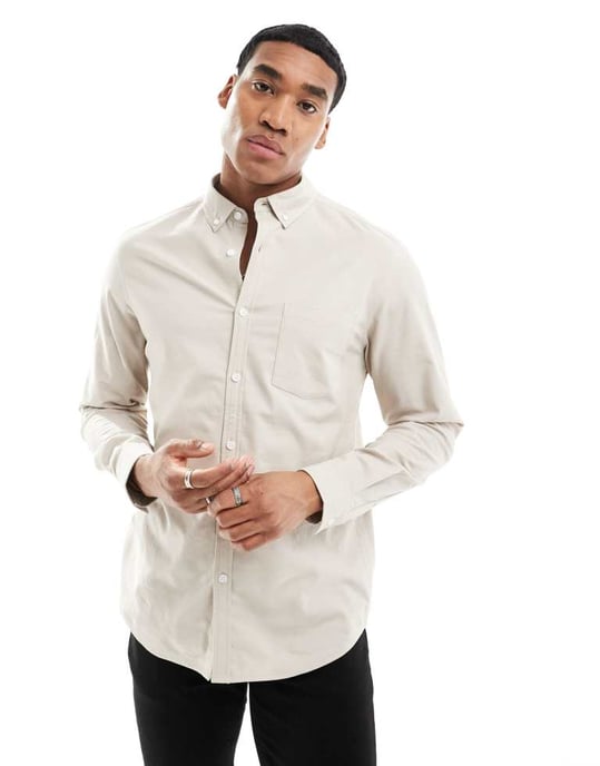ASOS DESIGN regular fit oxfordskjorta i sten - Image 3