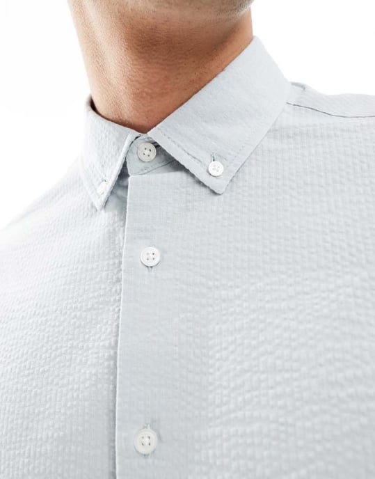 ASOS DESIGN regular seersucker skjorta i salviagrön - Image 2
