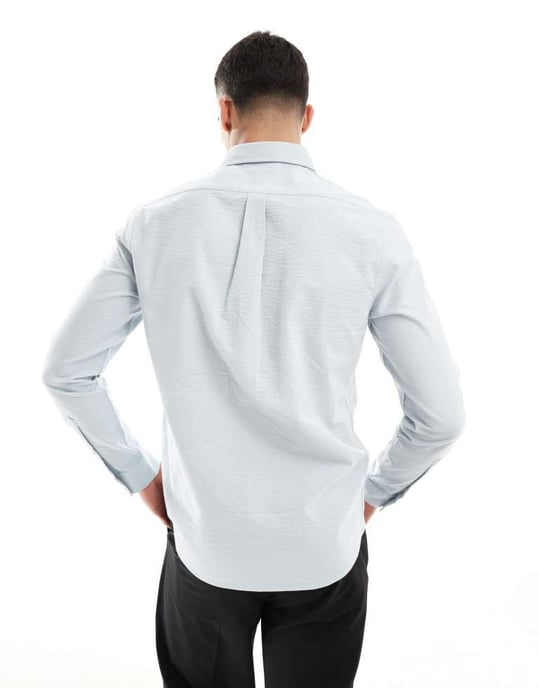 ASOS DESIGN regular seersucker skjorta i salviagrön - Image 3