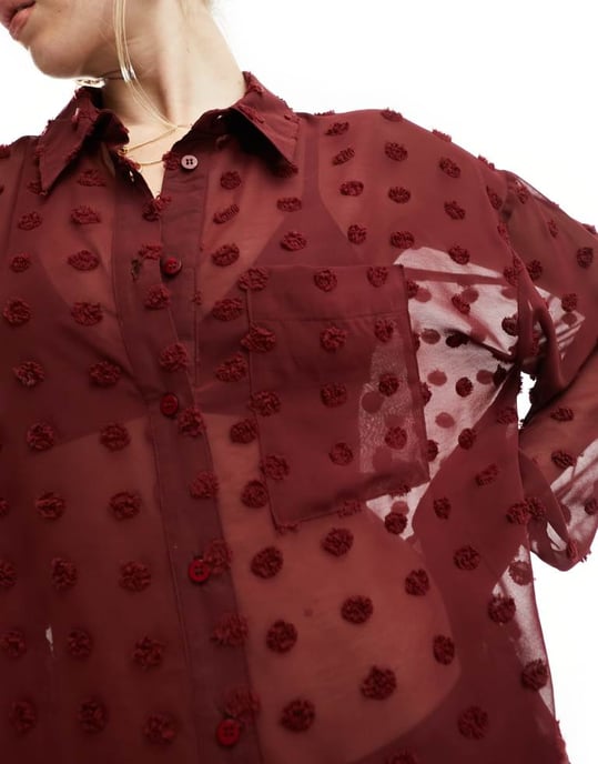 ASOS DESIGN oversized skjorta i dobby i vinröd - Image 3