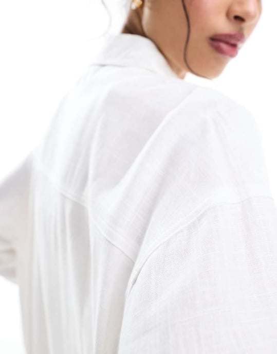 ASOS DESIGN avslappnad skjorta i linne i vitt - Image 3