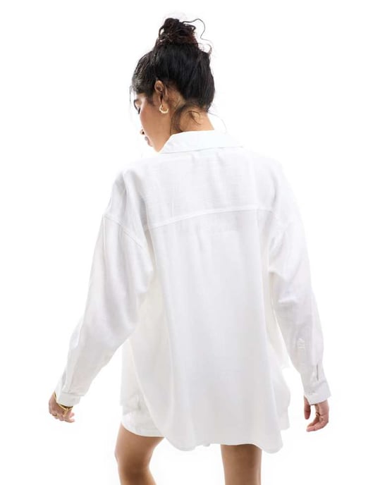 ASOS DESIGN avslappnad skjorta i linne i vitt - Image 4