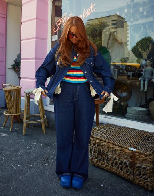 Labelrail x Laura Elizabeth Klein baggy low rise bow detail jeans co-ord in indigo - Image 1
