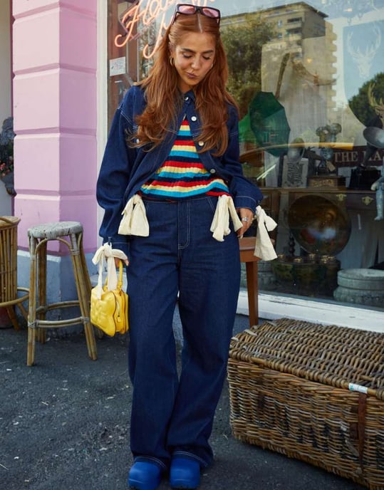 Labelrail x Laura Elizabeth Klein baggy low rise bow detail jeans co-ord in indigo - Image 2