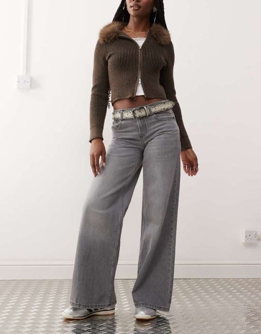 Reclaimed Vintage 88' wide baggy low rise leg jean in grey wash - Image 1