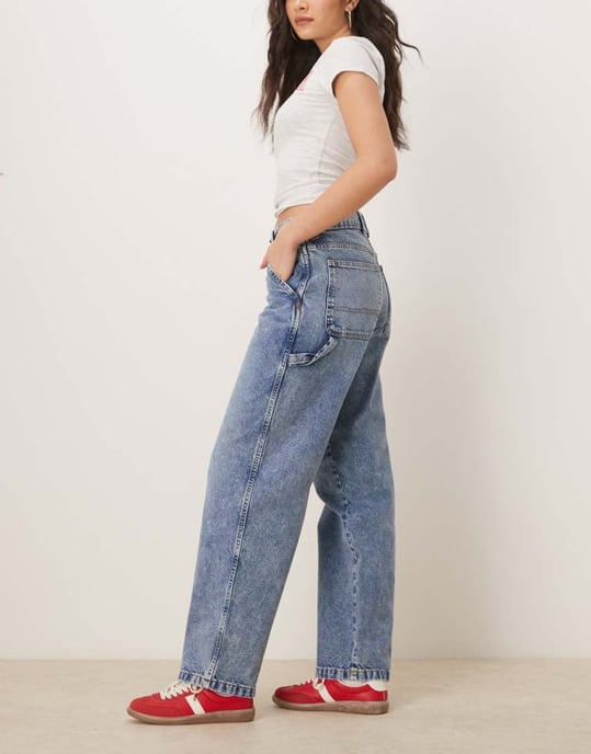Dickies stevensville baggy carpenter denim jeans in rinsed blue with fade - Image 3