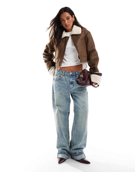 ASOS DESIGN baggy jean with turn up in vintage mid blue - Image 1