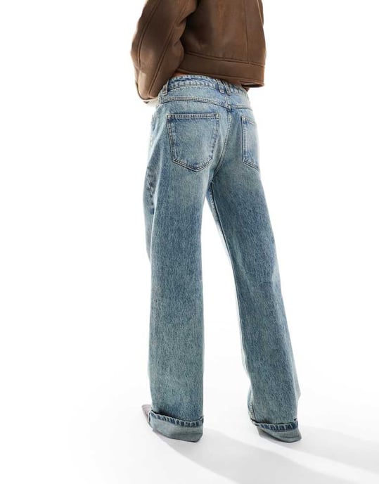 ASOS DESIGN baggy jean with turn up in vintage mid blue - Image 3