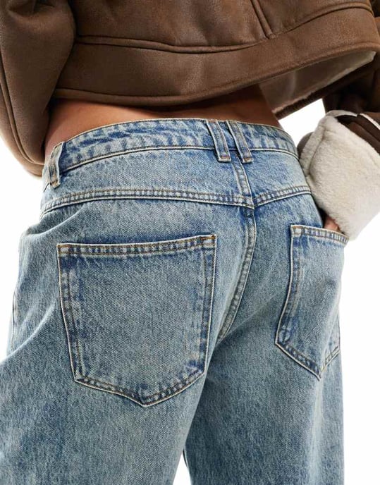 ASOS DESIGN baggy jean with turn up in vintage mid blue - Image 4