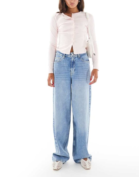 Miss Selfridge baggy jean in mid blue wash - Image 1