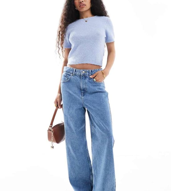 ONLY Petite Maisie low waisted baggy wide leg jeans in light blue - Image 1