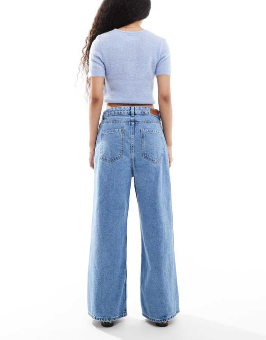 ONLY Petite Maisie low waisted baggy wide leg jeans in light blue - Image 2
