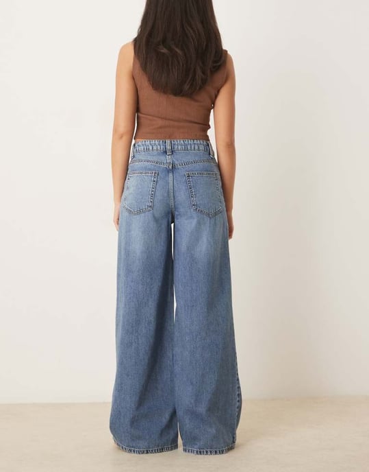 ASOS DESIGN wide leg jean in midwash blue - MBLUE - Image 2