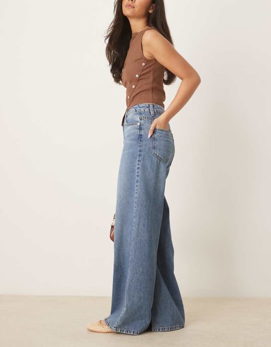 ASOS DESIGN wide leg jean in midwash blue - MBLUE - Image 3