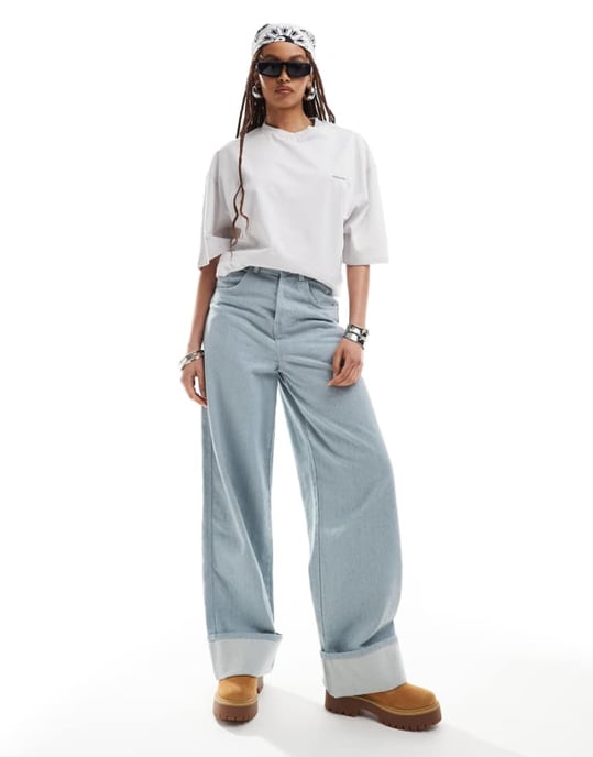 COLLUSION X002 baggy jeans in lightwash blue grey with turn ups - GREY - Image 1