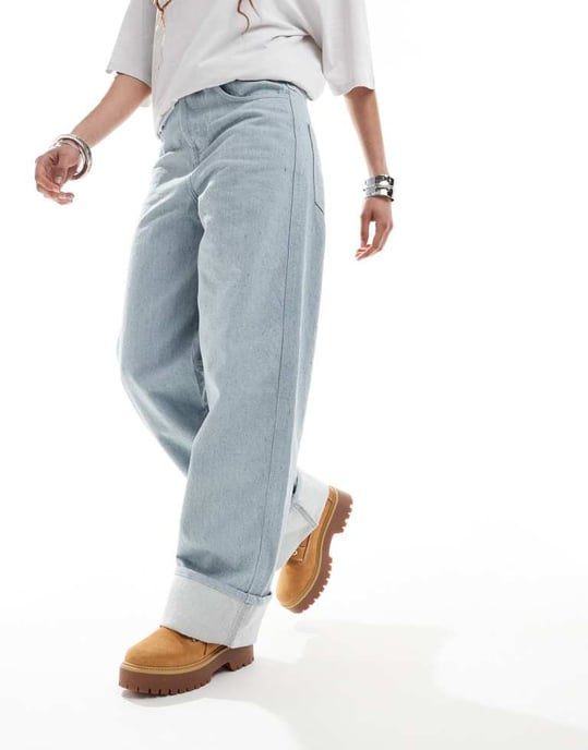 COLLUSION X002 baggy jeans in lightwash blue grey with turn ups - GREY - Image 2