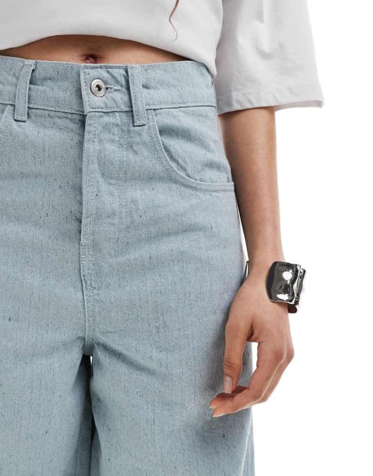COLLUSION X002 baggy jeans in lightwash blue grey with turn ups - GREY - Image 3