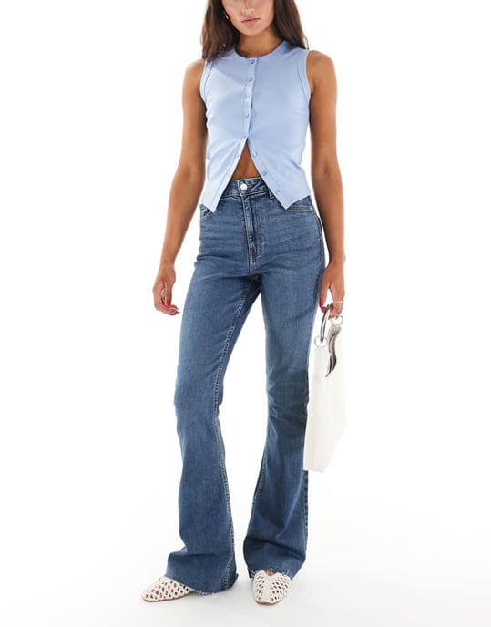Miss Selfridge heart pocket flare jean in indigo wash - Image 1