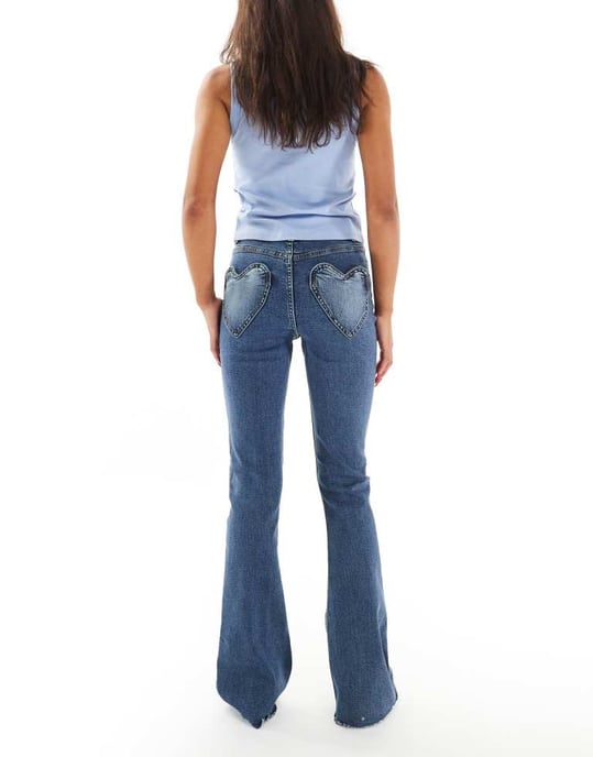 Miss Selfridge heart pocket flare jean in indigo wash - Image 2