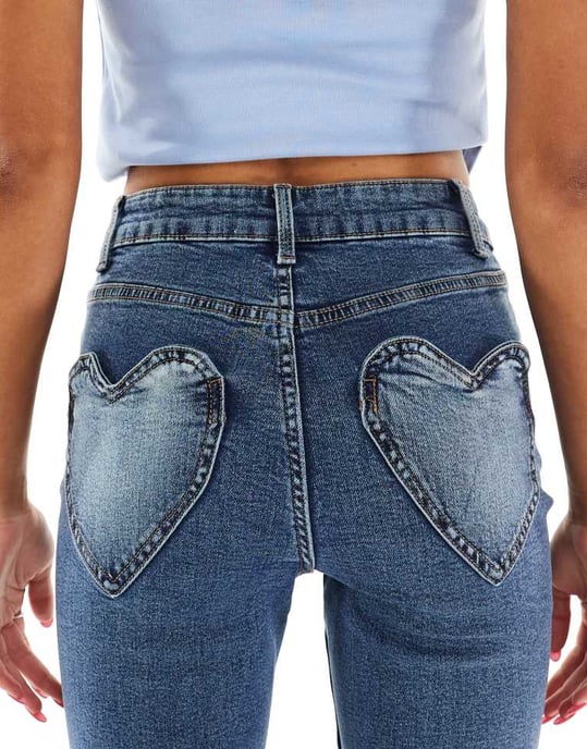 Miss Selfridge heart pocket flare jean in indigo wash - Image 4