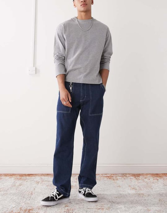 Vans fatigue loose fit tapered denim jeans in dark blue - Image 1
