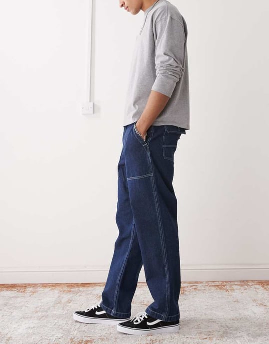 Vans fatigue loose fit tapered denim jeans in dark blue - Image 3
