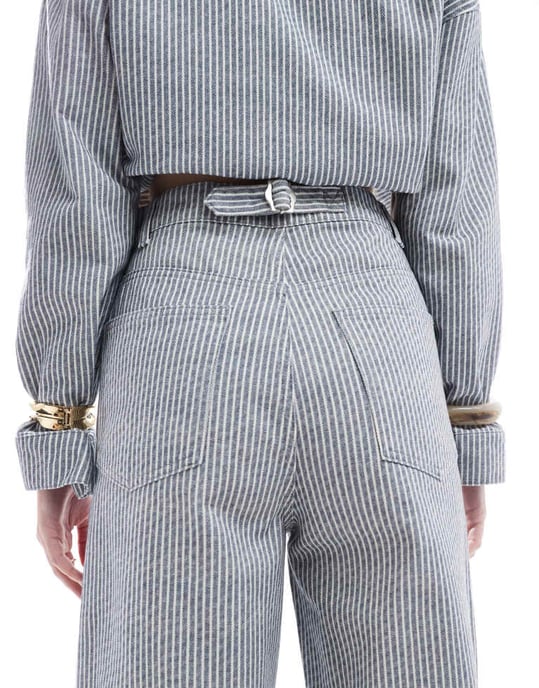 ASOS DESIGN cinched waist denim jean in navy stripe - Image 4
