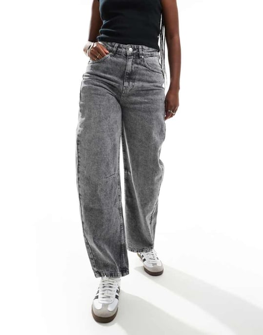 ASOS DESIGN barrel leg jeans with cinch waist in washed grey - Image 1