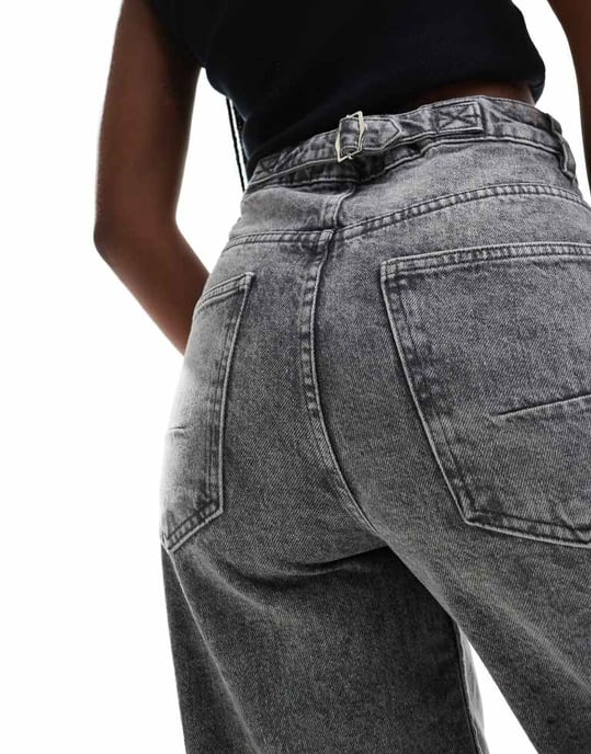 ASOS DESIGN barrel leg jeans with cinch waist in washed grey - Image 3