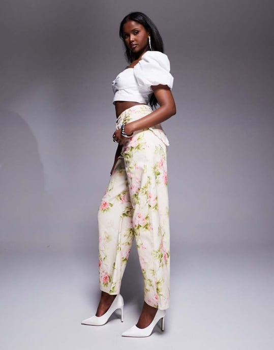 ASOS LUXE barrel leg heart pocket denim jeans in floral print - Image 3