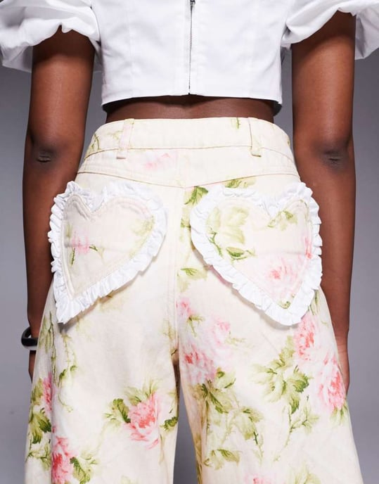 ASOS LUXE barrel leg heart pocket denim jeans in floral print - Image 4