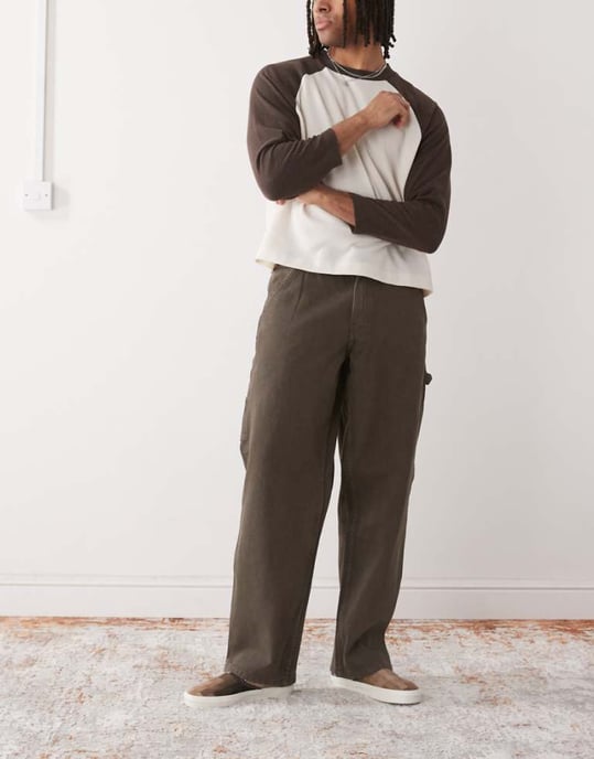Vans drill chore loose fit denim carpenter trousers in dark brown - Image 1